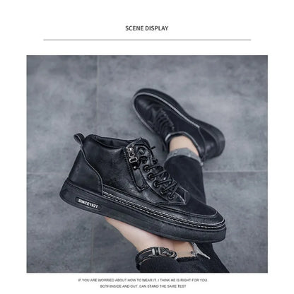 Men Shoes Platform Men Sneakers Leather Slip on Men Casual Shoes New Comfortable Platform Working Shoes Zapatillas Informales