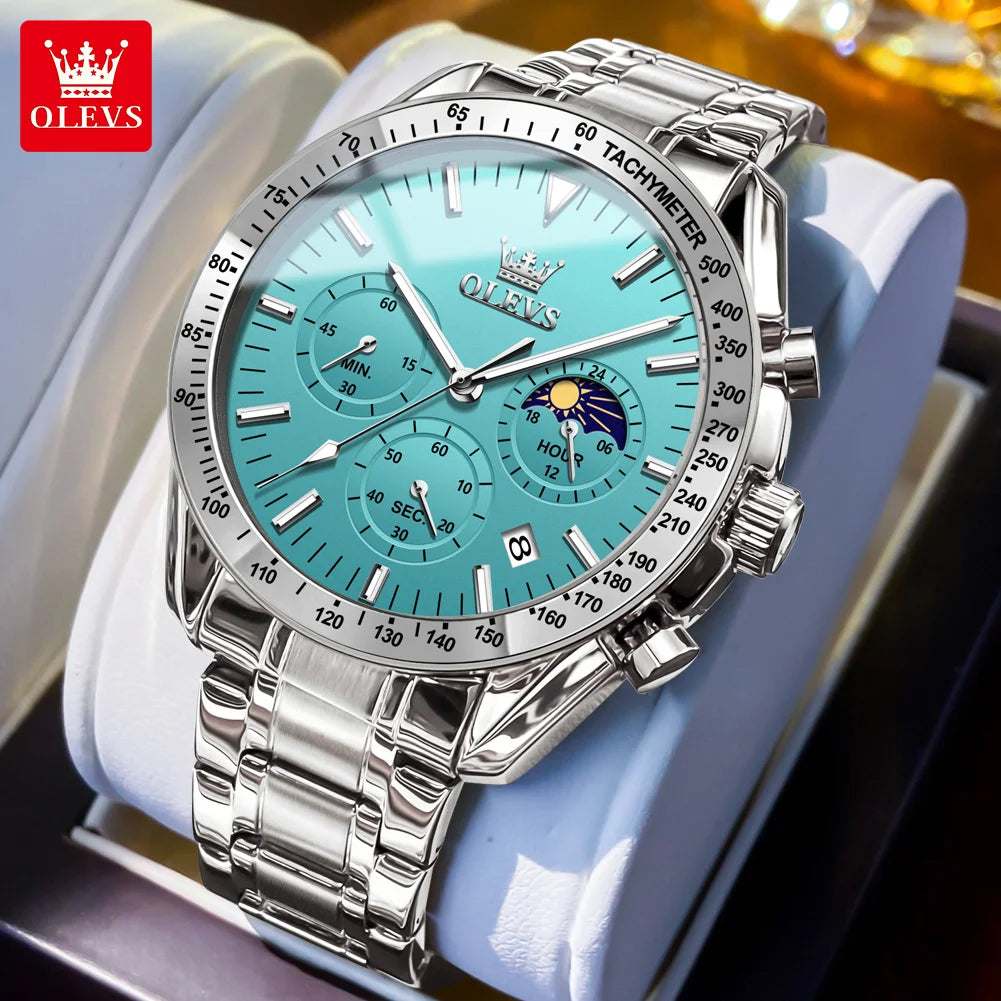 OLEVS Multifunctional Men's Watch Fashion Business Calendar Waterproof Luminous Quartz Watch Luxury Brand Moon Phase Men's Watch