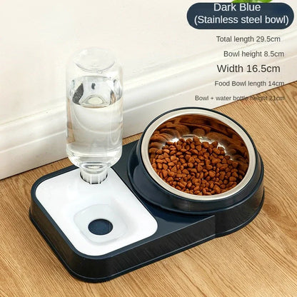 Cat Automatic Feeder for Cat Food Water Bowl Water Fountain Cats Double Bowl Anti-splash Drinker for Cat Stand Dish Bowl