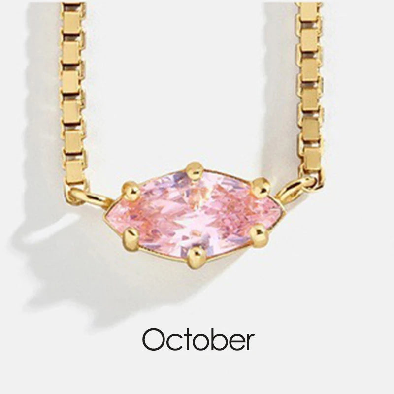 Birthstone Pendant Necklaces for Teen Girls Korean Fashion Eye Shape Crystal Gold Color Women Choker Chain Birthday Gift Jewelry