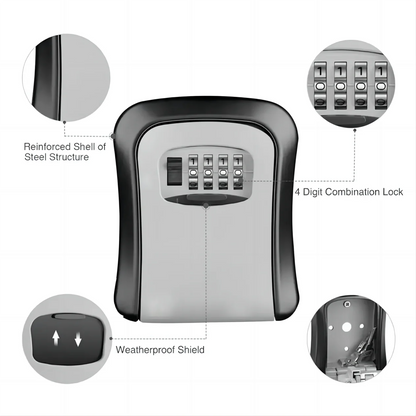 Wall Mount Key Lock Box 4 Digit Password Code Security Lock No Key for Home Office Key Safe Secret Storage Box Organizer
