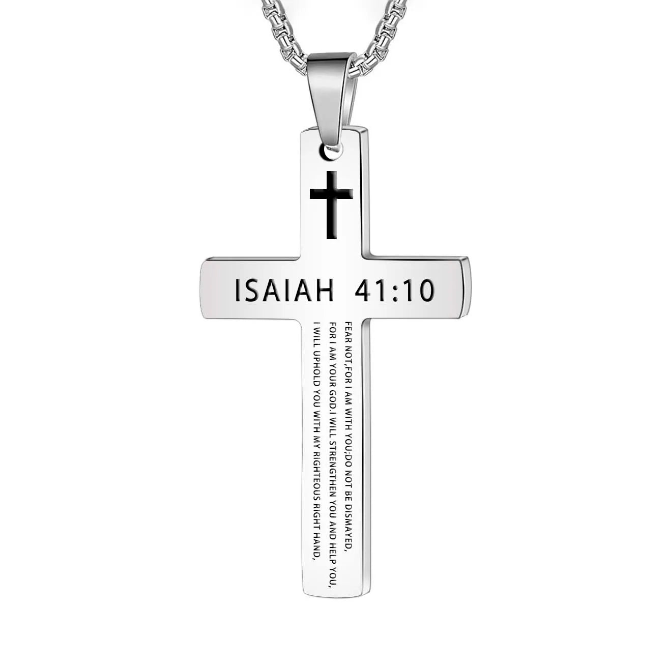 1PC 304L Stainless Steel Bible Verse Necklace for Men Jesus Cross Necklace Men Spiritual Jewelry