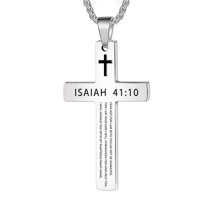 1PC 304L Stainless Steel Bible Verse Necklace for Men Jesus Cross Necklace Men Spiritual Jewelry