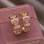 Korea new fashion jewelry 16K gold plated zircon letters M love love enamel C earrings elegant women's daily work accessories