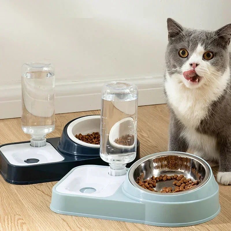 Cat Automatic Feeder for Cat Food Water Bowl Water Fountain Cats Double Bowl Anti-splash Drinker for Cat Stand Dish Bowl