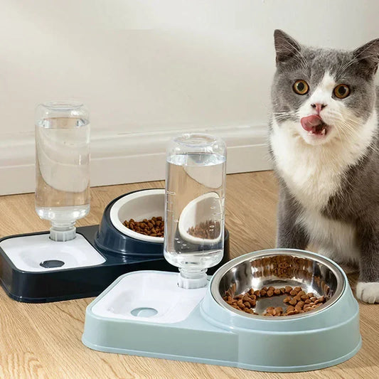 Cat Automatic Feeder for Cat Food Water Bowl Water Fountain Cats Double Bowl Anti-splash Drinker for Cat Stand Dish Bowl