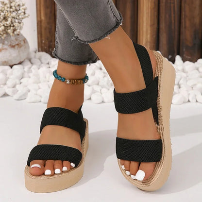 2024 Summer Casual Fashion Round Toe Wedge Solid Color Comfortable Open Toe Anti-Slip Wear-Resistant Women's Sandals