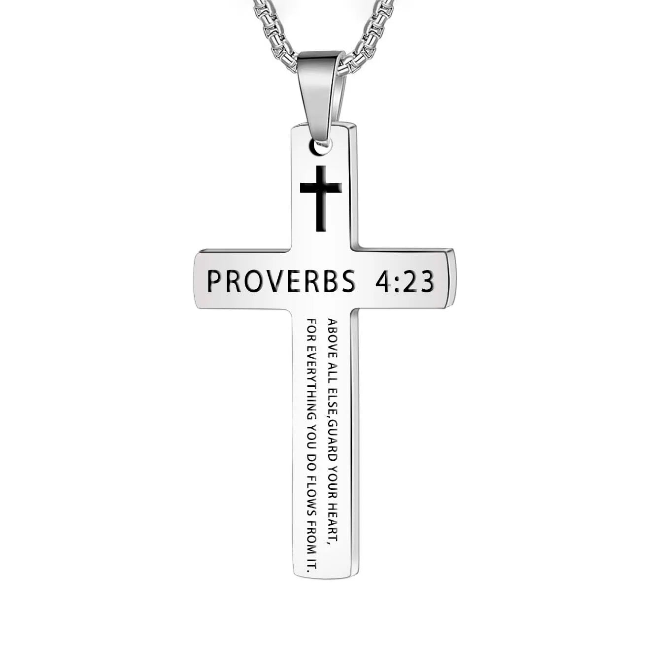 1PC 304L Stainless Steel Bible Verse Necklace for Men Jesus Cross Necklace Men Spiritual Jewelry