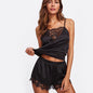 Women Pajamas Set Satin Lace Sleepwear Lingerie Ladies Elastic Suspender Shorts Nightwear Suits Sexy Sleeveless Underwear Tops