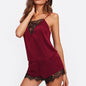 Women Pajamas Set Satin Lace Sleepwear Lingerie Ladies Elastic Suspender Shorts Nightwear Suits Sexy Sleeveless Underwear Tops
