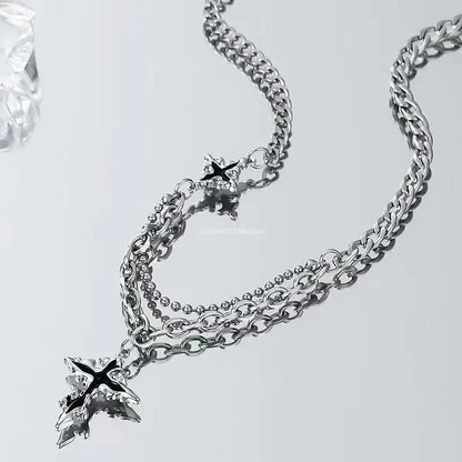 Y2K Grunge Hip Hop Halloween Jewelry Accessories Punk Metal Back Cross Pendant Silver Color Chain Necklace for Women Men 1pcs