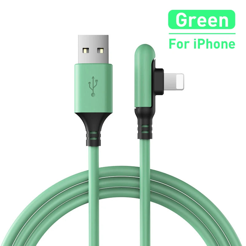 3A 90 Degree USB Data Cable 0.3/1.2/1.8m For iPhone Charger Kable Liquid Silicone Fast Charging Cord For iPhone 14 13 12 11