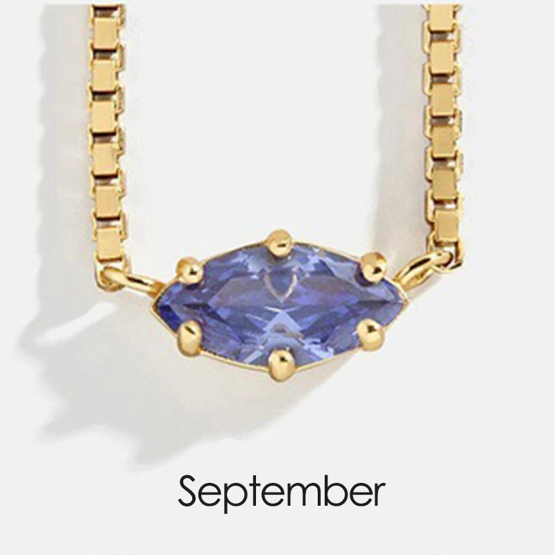 Birthstone Pendant Necklaces for Teen Girls Korean Fashion Eye Shape Crystal Gold Color Women Choker Chain Birthday Gift Jewelry
