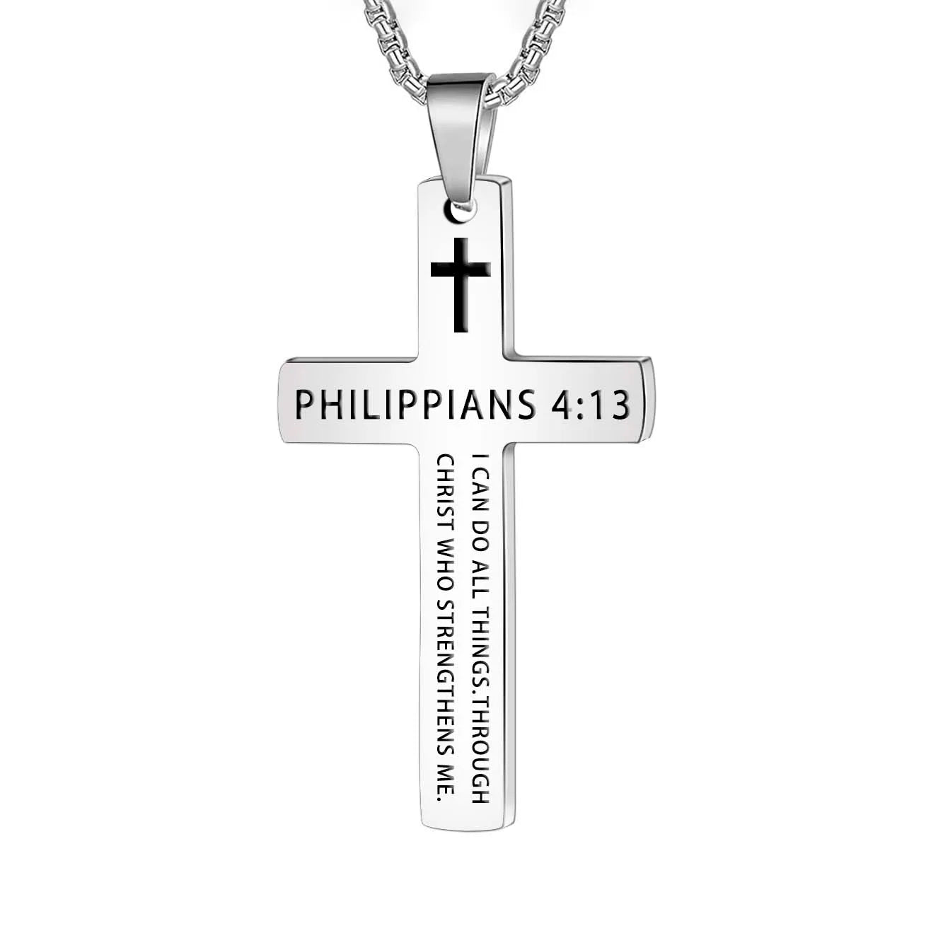 1PC 304L Stainless Steel Bible Verse Necklace for Men Jesus Cross Necklace Men Spiritual Jewelry