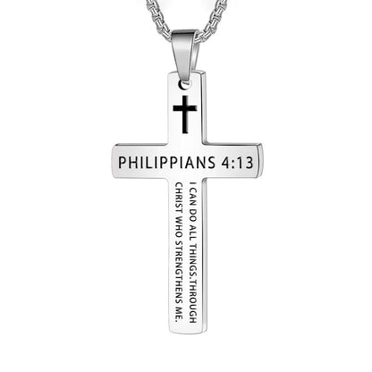 1PC 304L Stainless Steel Bible Verse Necklace for Men Jesus Cross Necklace Men Spiritual Jewelry