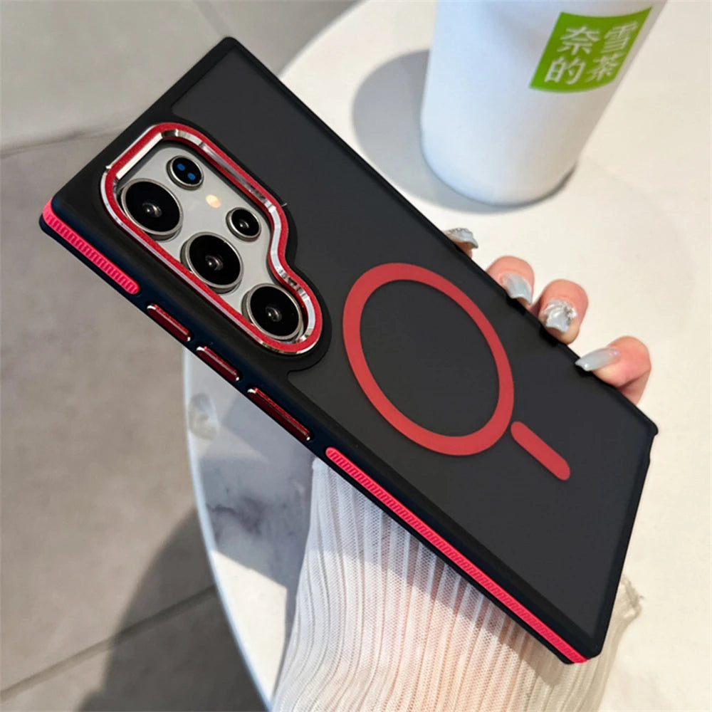 Luxury Matte Magnetic Phone Case For Samsung Galaxy S24 S23 S22 Ultra Plus For Magsafe Wireless Charging Shockproof Back Cover