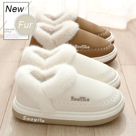 New QYCKABY Faux Fur Winter Boots Women Waterproof Faux Suede Short Plush Snow Boots Man Non Slip Platform Cotton Padded Shoes ﻿