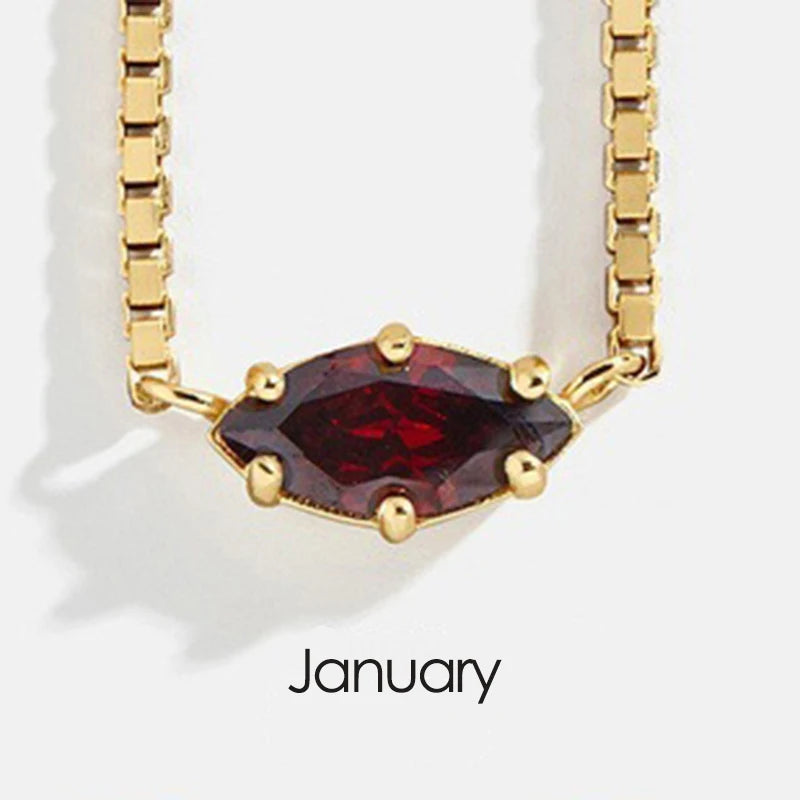 Birthstone Pendant Necklaces for Teen Girls Korean Fashion Eye Shape Crystal Gold Color Women Choker Chain Birthday Gift Jewelry