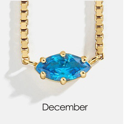 Birthstone Pendant Necklaces for Teen Girls Korean Fashion Eye Shape Crystal Gold Color Women Choker Chain Birthday Gift Jewelry