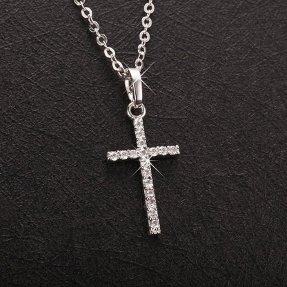 Fashion Simple Cross Necklace Silver Color Crystal Jesus Cross Pendant Necklace For Men Women Couple Jewelry Gift Wholesale