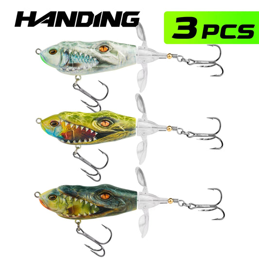 HANDING 3pcs/pack M1 Popper Topwater Fishing Lure Durable Steel Ring Fishing Tackle Sound Effect Floating Topwater Fishing Lures
