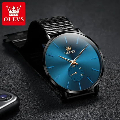 OLEVS Men's Fashion Quartz Watches Minimalism Ultrathin Original Waterproof Watch for Men Luminous Casual Mesh Strap Wristwatch
