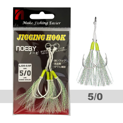 Noeby Twin Assist Hook Slow Jigging Fishing Hook Double 1/0 2/0 3/0 4/0 5/0 6/0 Barbed High Carbon Steel Metal Jig Fishing Hooks