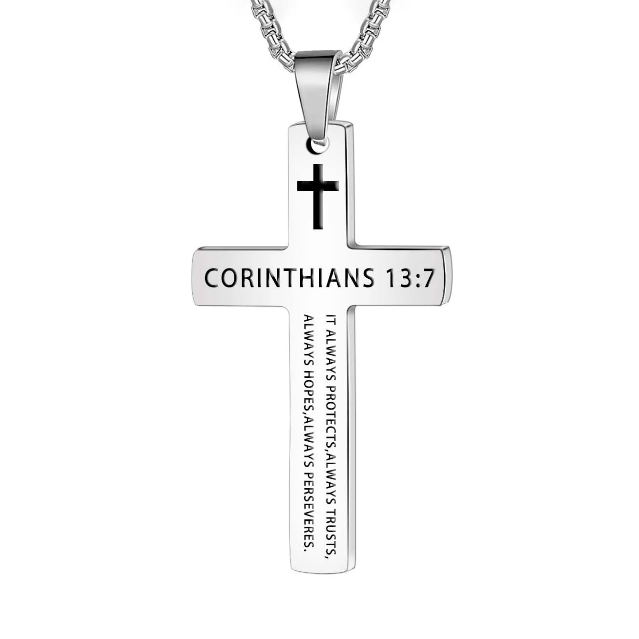 1PC 304L Stainless Steel Bible Verse Necklace for Men Jesus Cross Necklace Men Spiritual Jewelry