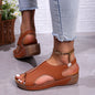 Women's Med Heels Platform Sandals 2024 Summer Peep Toe Casual Clogs Shoes Woman Pu Leather Wedges Roman Sandalias Mujer
