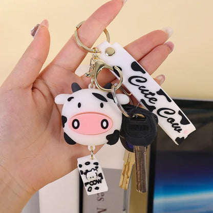 Creative Silicone Animal Cow Car Keychains Personality Cartoon Cute Cat Car Key Chain Ring Bag Pendant Key Accessories Widget