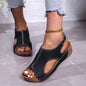 Women's Med Heels Platform Sandals 2024 Summer Peep Toe Casual Clogs Shoes Woman Pu Leather Wedges Roman Sandalias Mujer