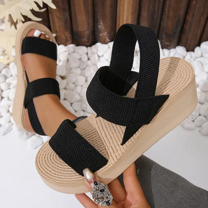 2024 Summer Casual Fashion Round Toe Wedge Solid Color Comfortable Open Toe Anti-Slip Wear-Resistant Women's Sandals