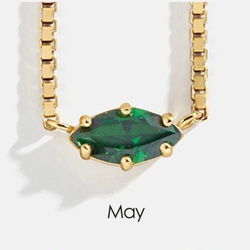 Birthstone Pendant Necklaces for Teen Girls Korean Fashion Eye Shape Crystal Gold Color Women Choker Chain Birthday Gift Jewelry