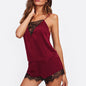 Women Pajamas Set Satin Lace Sleepwear Lingerie Ladies Elastic Suspender Shorts Nightwear Suits Sexy Sleeveless Underwear Tops