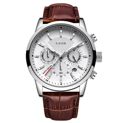 LIGE Watches Men 2024 Top Brand Luxury Casual Leather Quartz Men Watch Man Business Clock Male Sport Waterproof Date Chronograph