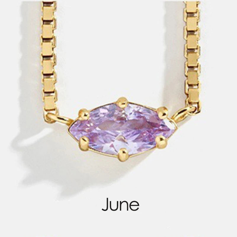 Birthstone Pendant Necklaces for Teen Girls Korean Fashion Eye Shape Crystal Gold Color Women Choker Chain Birthday Gift Jewelry