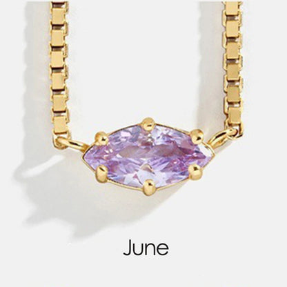 Birthstone Pendant Necklaces for Teen Girls Korean Fashion Eye Shape Crystal Gold Color Women Choker Chain Birthday Gift Jewelry