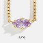 Birthstone Pendant Necklaces for Teen Girls Korean Fashion Eye Shape Crystal Gold Color Women Choker Chain Birthday Gift Jewelry