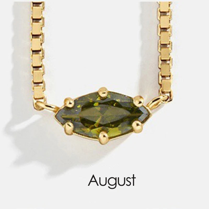 Birthstone Pendant Necklaces for Teen Girls Korean Fashion Eye Shape Crystal Gold Color Women Choker Chain Birthday Gift Jewelry