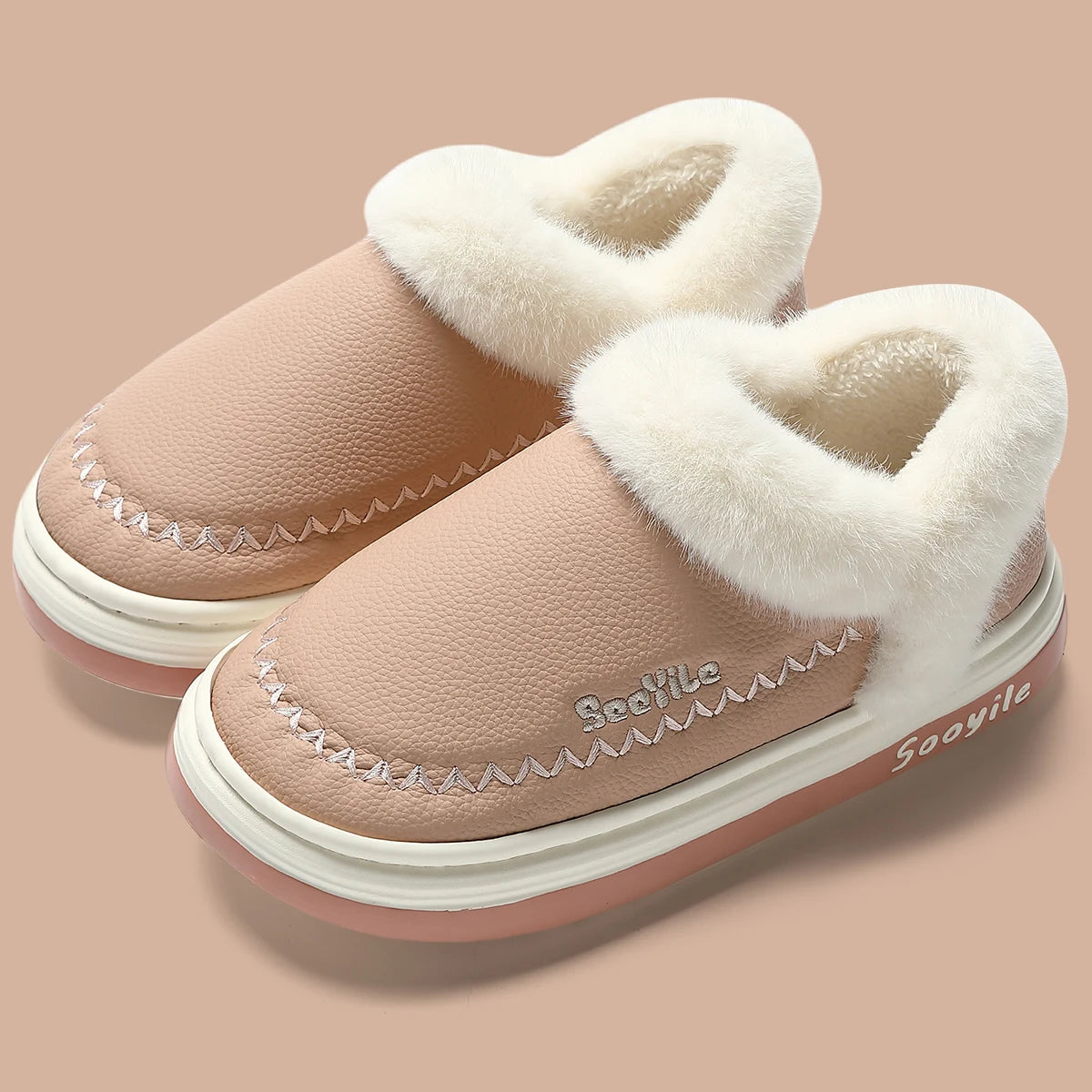New QYCKABY Faux Fur Winter Boots Women Waterproof Faux Suede Short Plush Snow Boots Man Non Slip Platform Cotton Padded Shoes ﻿