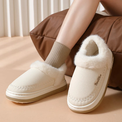 New QYCKABY Faux Fur Winter Boots Women Waterproof Faux Suede Short Plush Snow Boots Man Non Slip Platform Cotton Padded Shoes ﻿