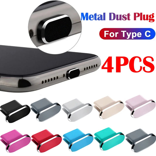 4Pcs Metal Dust Plug Type C Charging Port Dust Plug for Samsung Galaxy S23 Xiaomi 13 USB C Type-C Dust Proof Phone Accessories