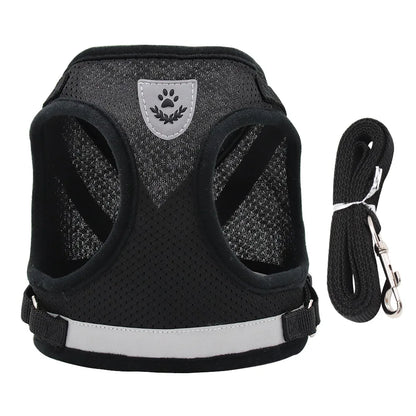 Soft Mesh Dog Cat Harness Set Reflective Walking Lead Leash Sets Breathable Puppy Vest For Small Medium Pet Dogs Yorkie Teddy