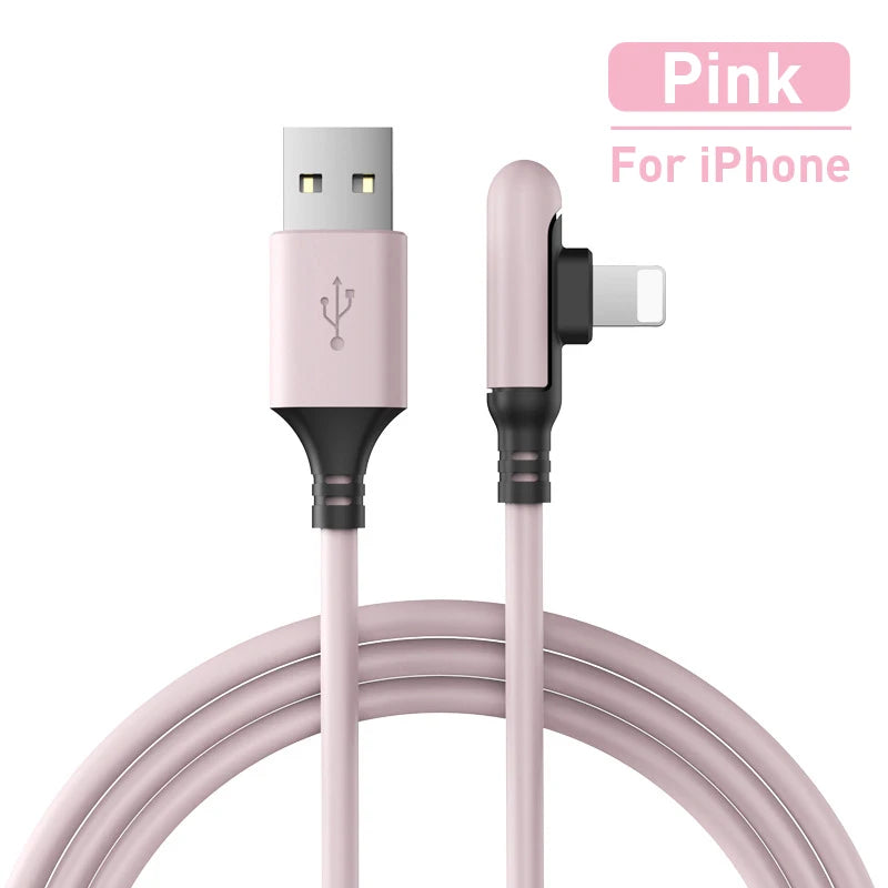 3A 90 Degree USB Data Cable 0.3/1.2/1.8m For iPhone Charger Kable Liquid Silicone Fast Charging Cord For iPhone 14 13 12 11