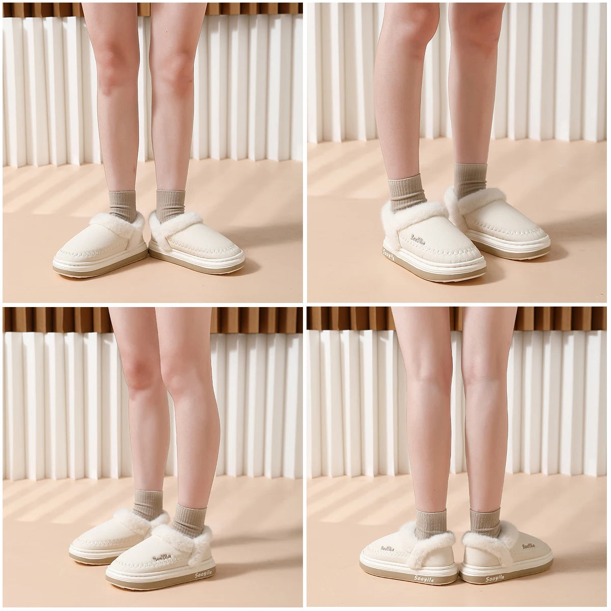 New QYCKABY Faux Fur Winter Boots Women Waterproof Faux Suede Short Plush Snow Boots Man Non Slip Platform Cotton Padded Shoes ﻿