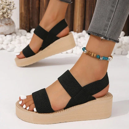 2024 Summer Casual Fashion Round Toe Wedge Solid Color Comfortable Open Toe Anti-Slip Wear-Resistant Women's Sandals