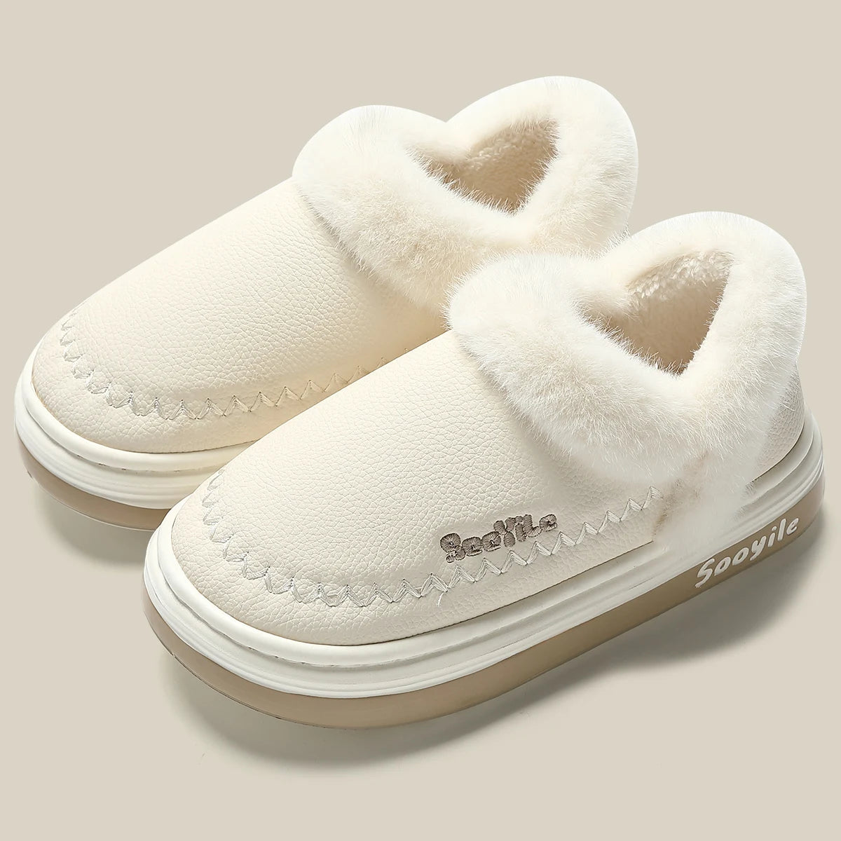 New QYCKABY Faux Fur Winter Boots Women Waterproof Faux Suede Short Plush Snow Boots Man Non Slip Platform Cotton Padded Shoes ﻿