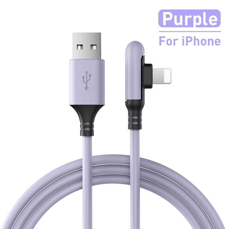 3A 90 Degree USB Data Cable 0.3/1.2/1.8m For iPhone Charger Kable Liquid Silicone Fast Charging Cord For iPhone 14 13 12 11