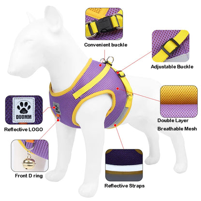 Soft Mesh Dog Cat Harness Set Reflective Walking Lead Leash Sets Breathable Puppy Vest For Small Medium Pet Dogs Yorkie Teddy