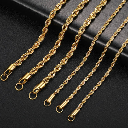 LUXUKISSKIDS Wholesale Bulk Rope Chains Gothic Stainless Steel Twist Kpop Necklace 18K Plated Items 10pcs/lots DIY Accessories